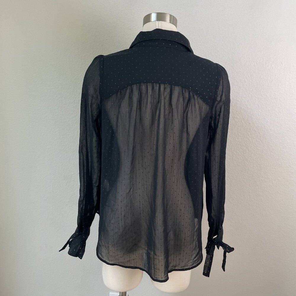 Zara Womens XS‎ Black Sheer Button Up Blouse Long Sleeve Shirt Top - Picture 5 of 16